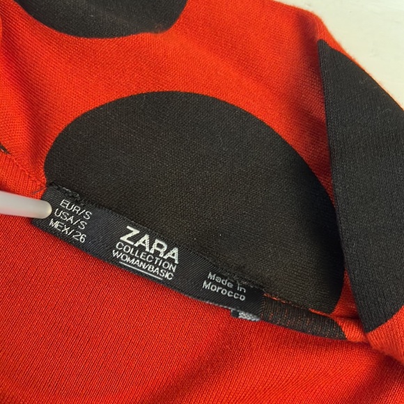 Zara Orange-red Black Chic Polka Dot Asymmetrical dress midi scarf S black label - Picture 10 of 17
